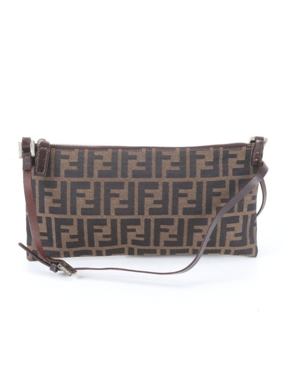Fendi Zucca Leather Canvas Shoulder Bag Crossbody Brown